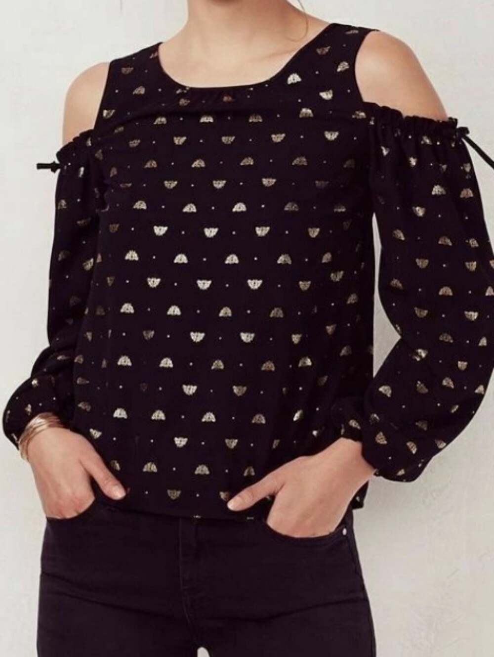 Lauren Conrad Metallic Bee Print Cold Shoulder Top